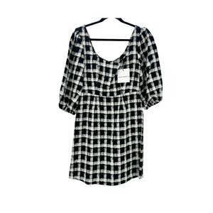 Chloe Kristyn Women's Scoop Neck Checked Mini Dress Black/White Size 4 NWT